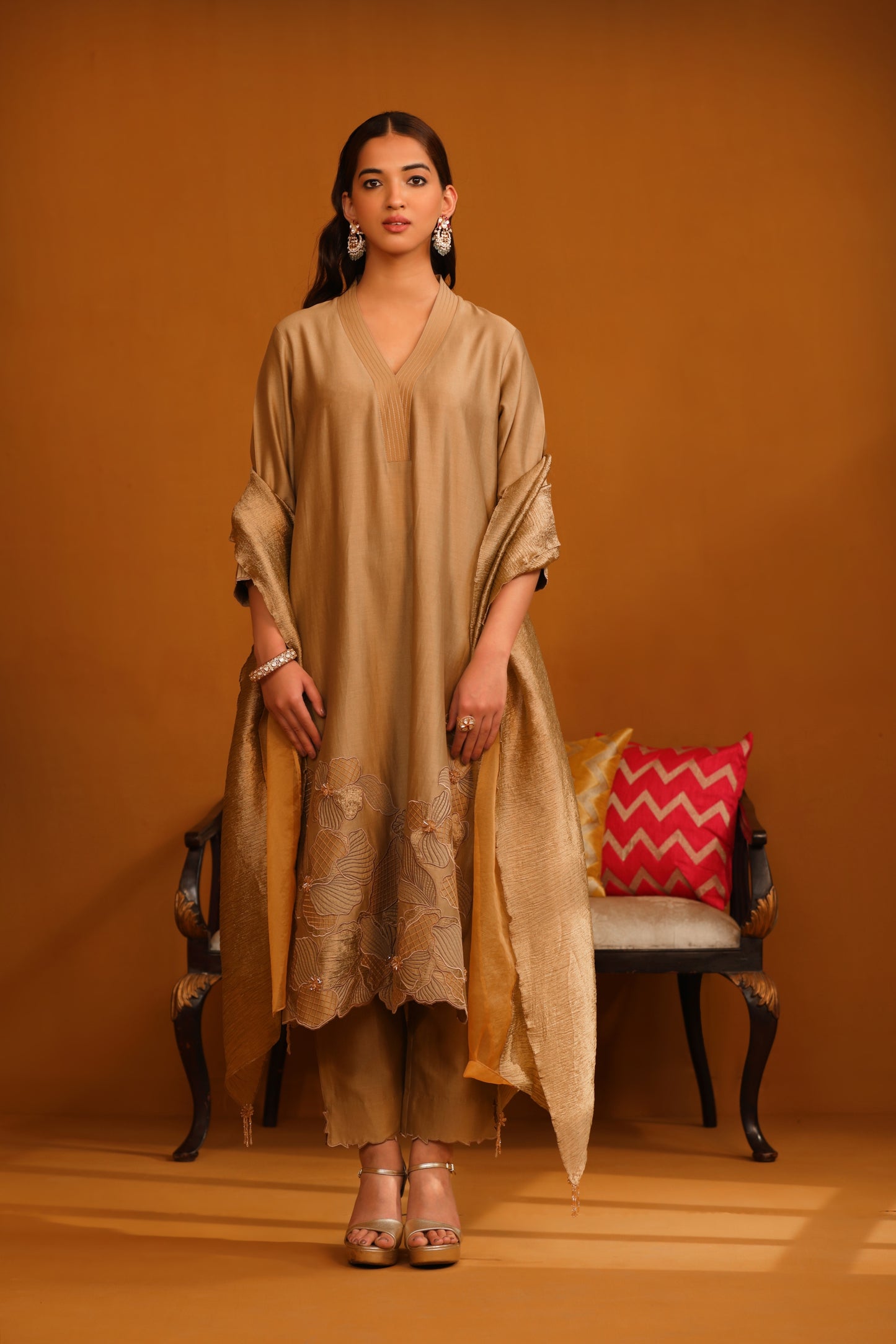 Pakeeza Applique Suit Set - Camel