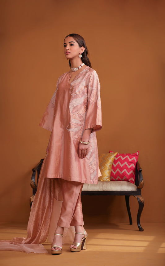 Huma Applique Suit Set - Nude Pink