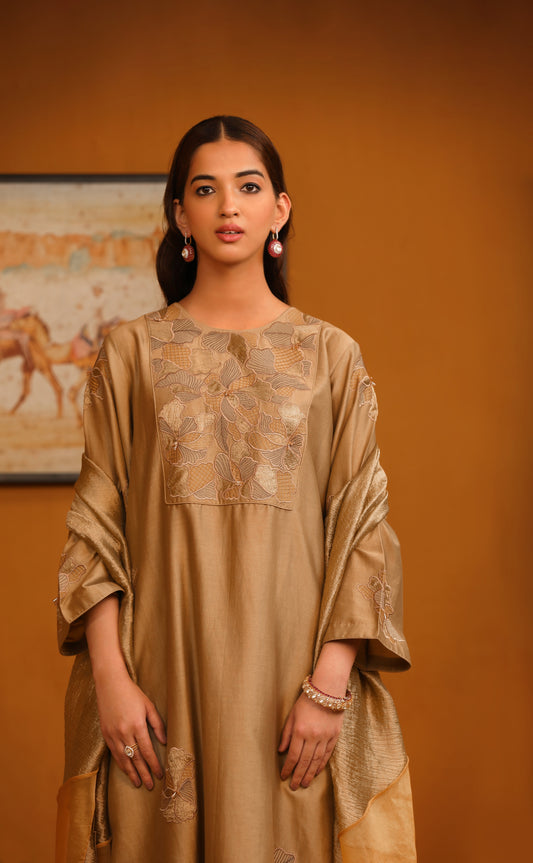 Nafeesa Applique Suit Set - Camel