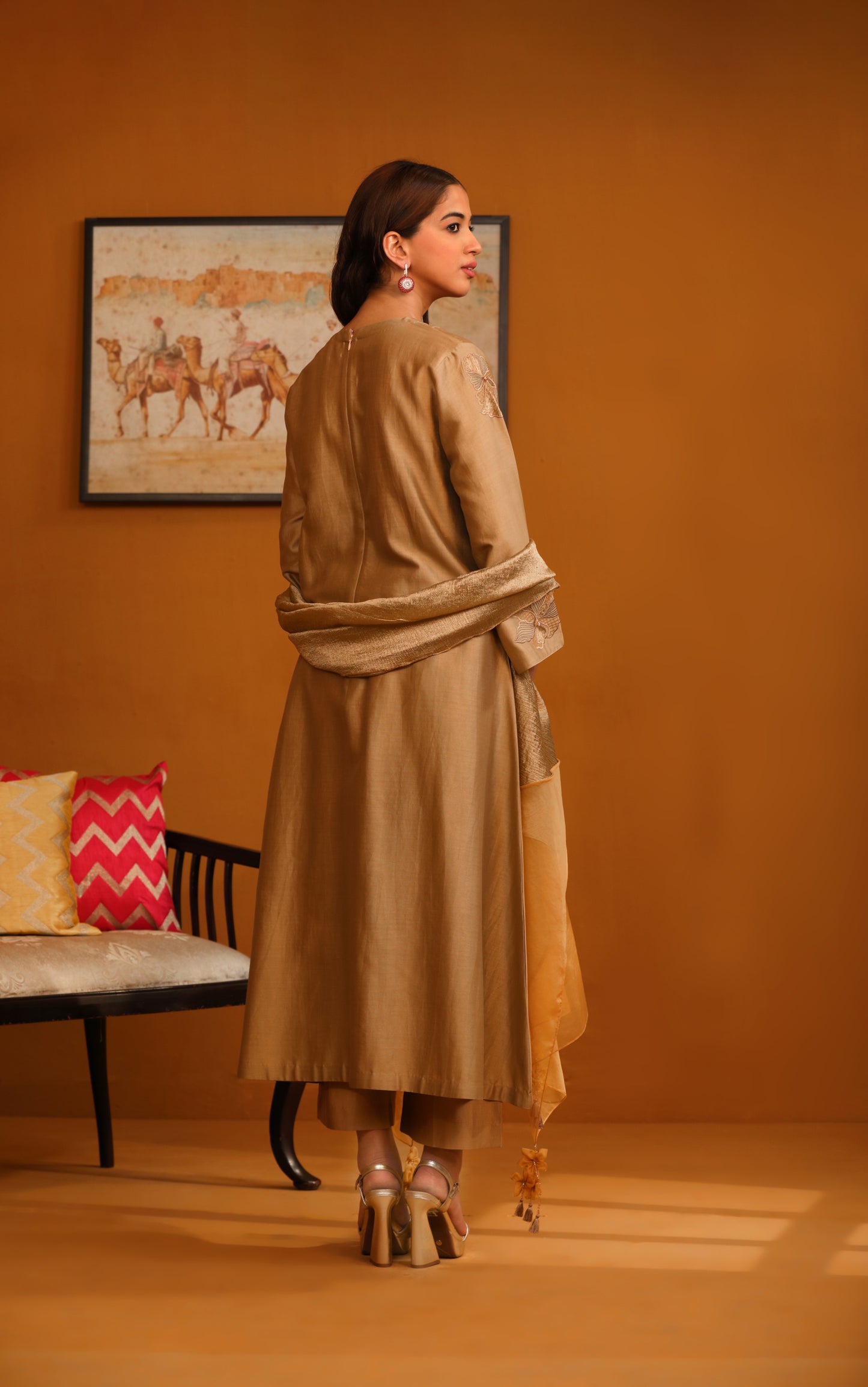 Nafeesa Applique Suit Set - Camel