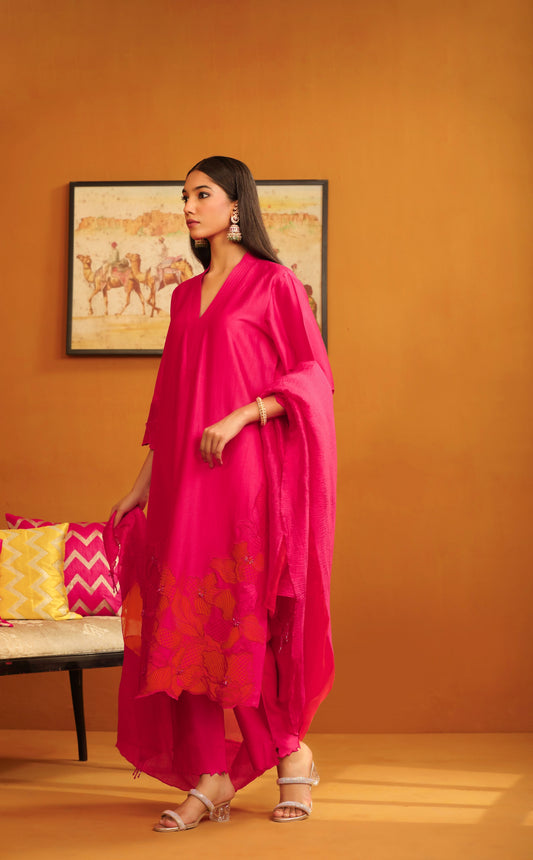 Pakeeza Applique Suit Set - Hot Pink