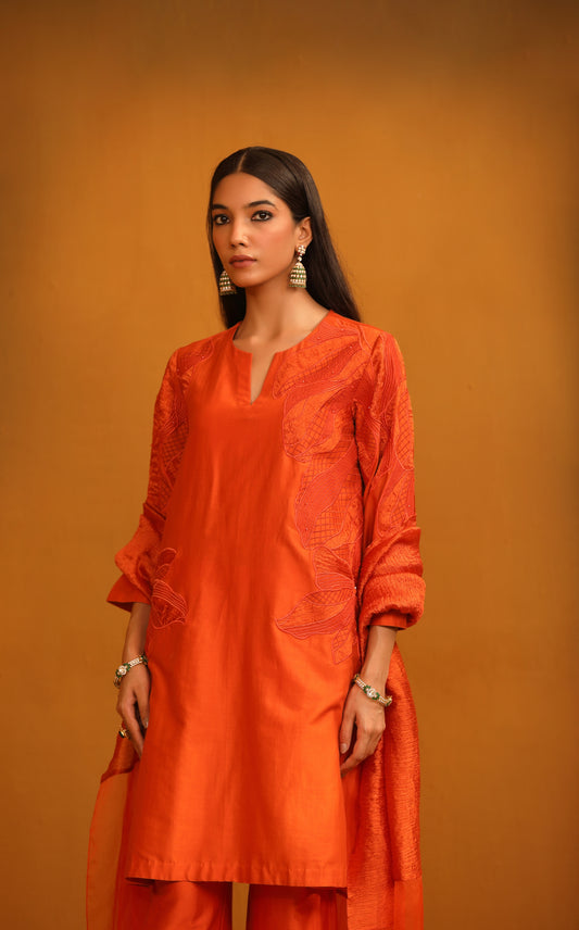 Huma Applique Suit Set - Orange