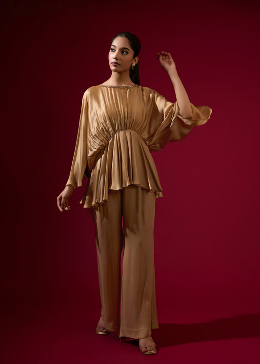 Beaded Cowl Coord Set - Camel