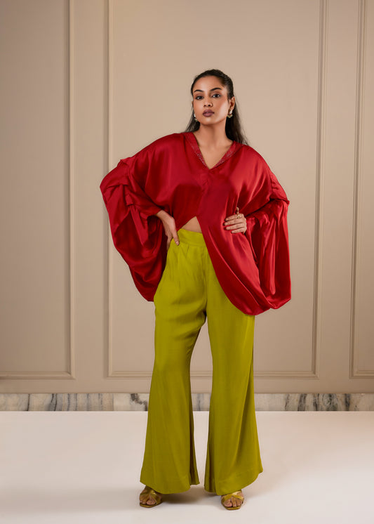 Plunge Color Block Coord Set - Red & Lime Green