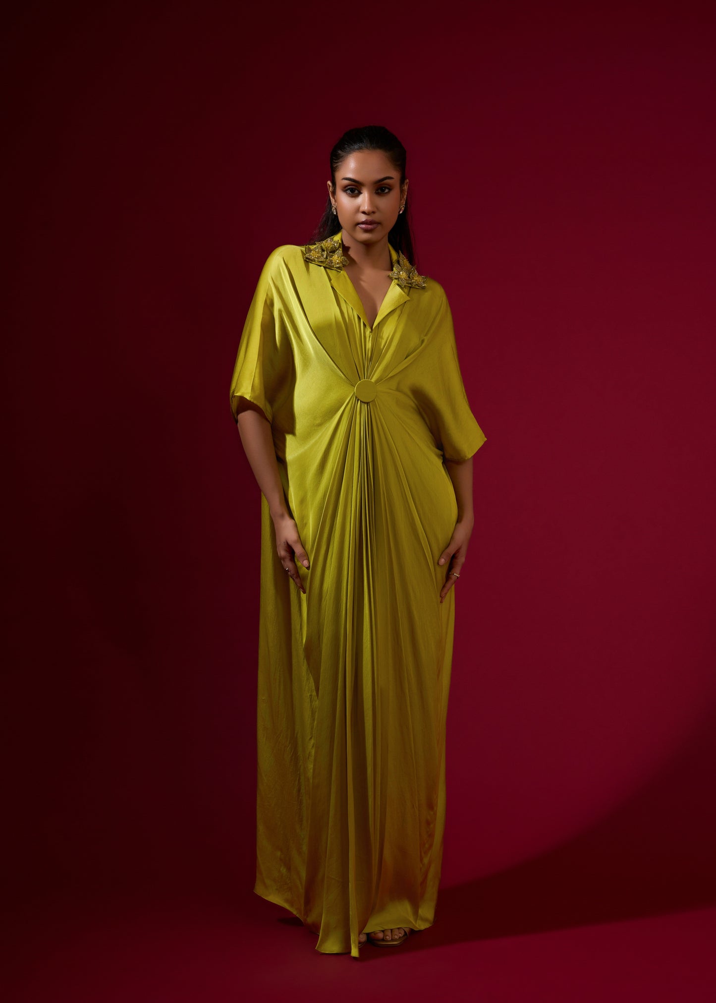 3D Rose Collar Kaftan - Lime