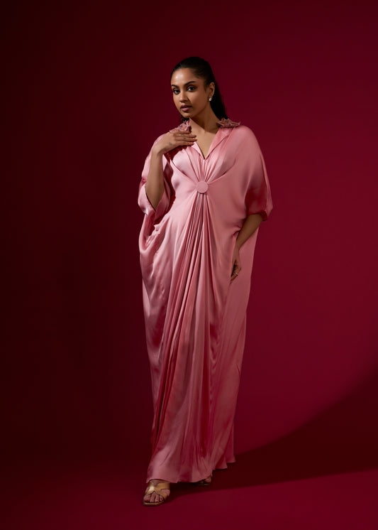 3D Rose Collar Kaftan - Light Pink