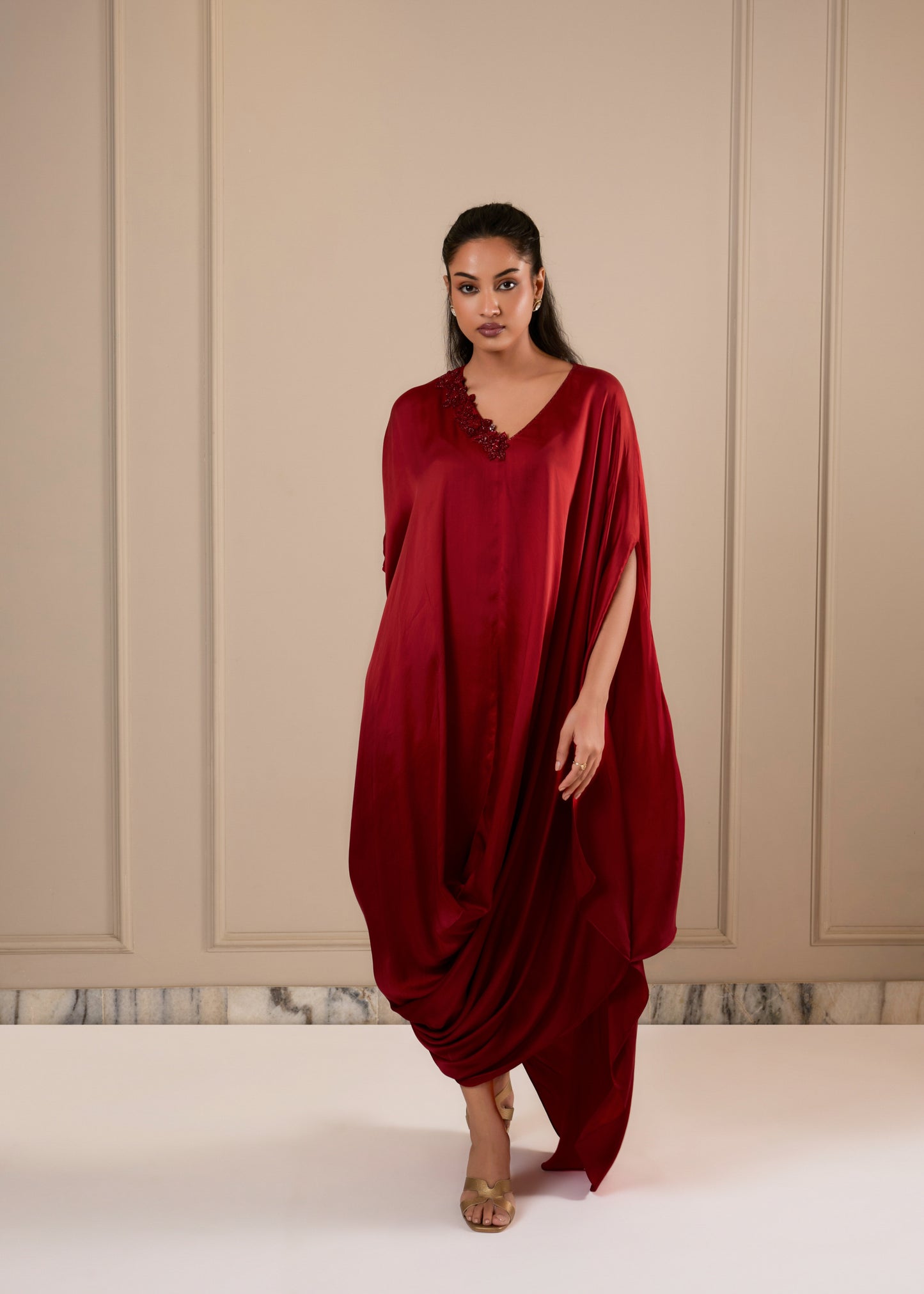 Ombre Cowl Drape Kaftan - Deep Red