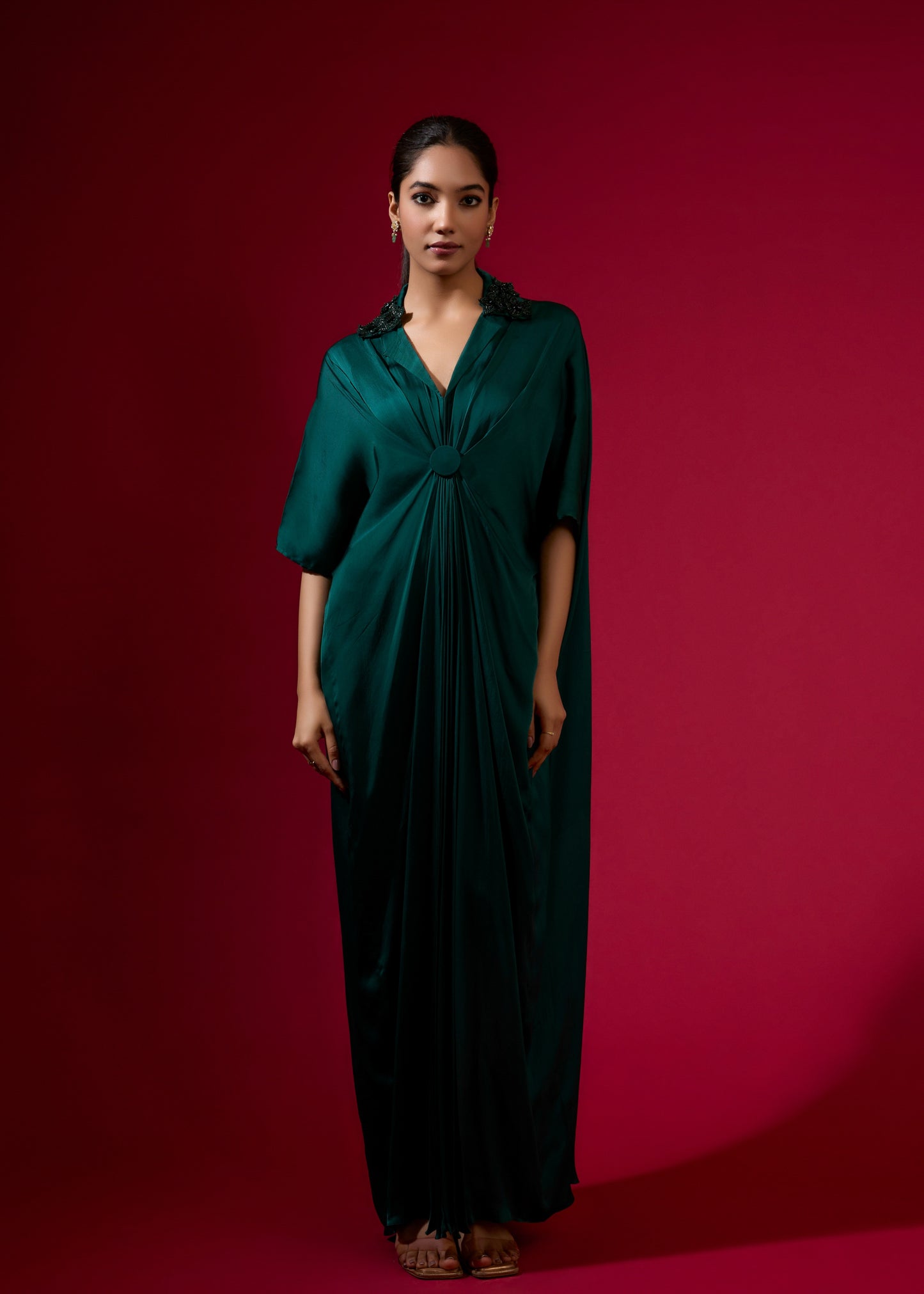 3D Rose Collar Kaftan - Emerald