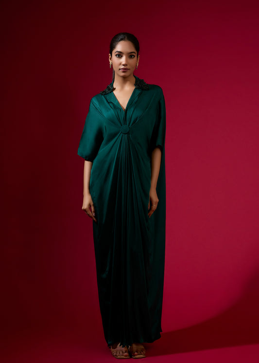 3D Rose Collar Kaftan - Emerald