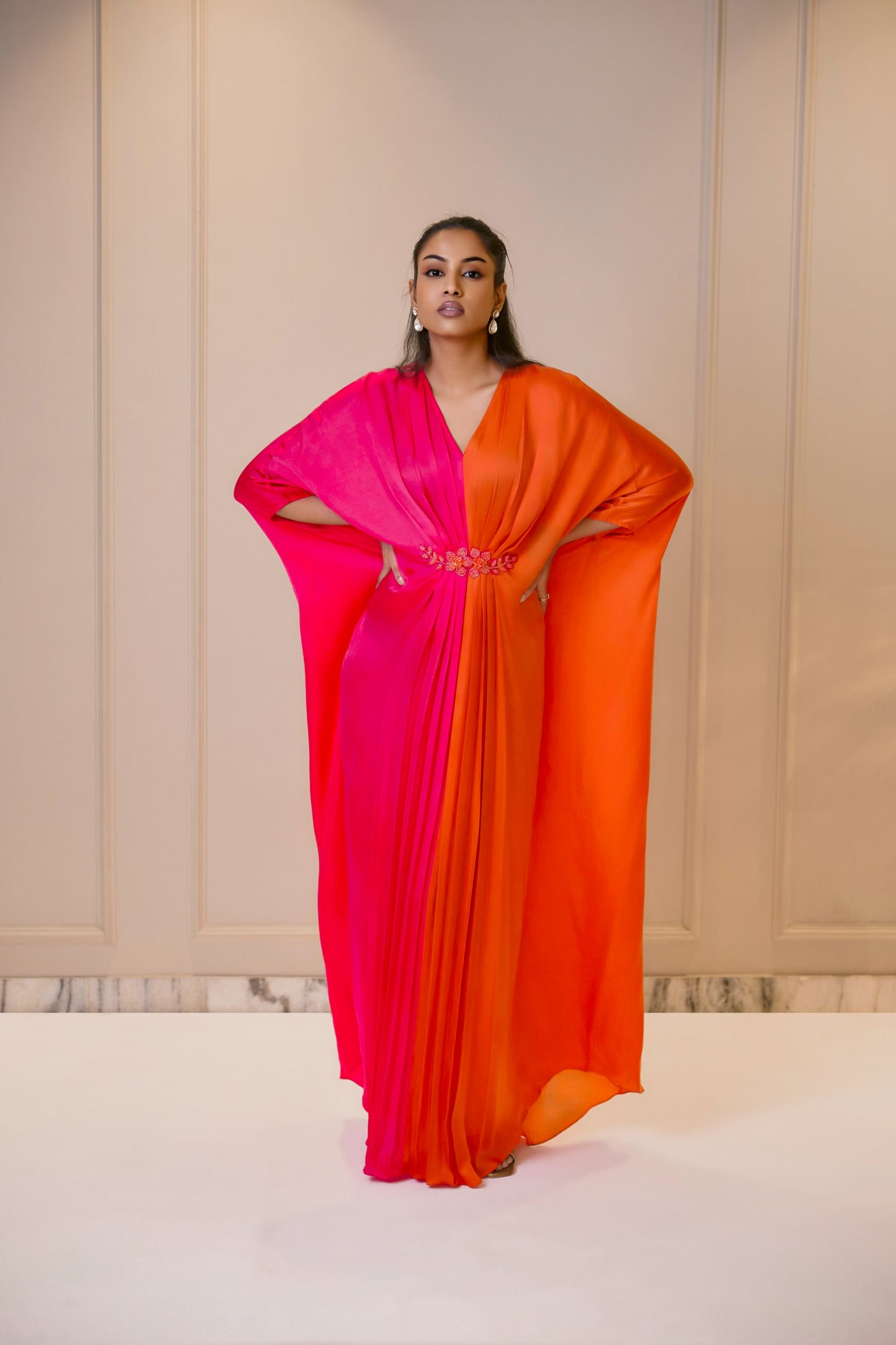 Color Block Kaftan - Pink & Orange