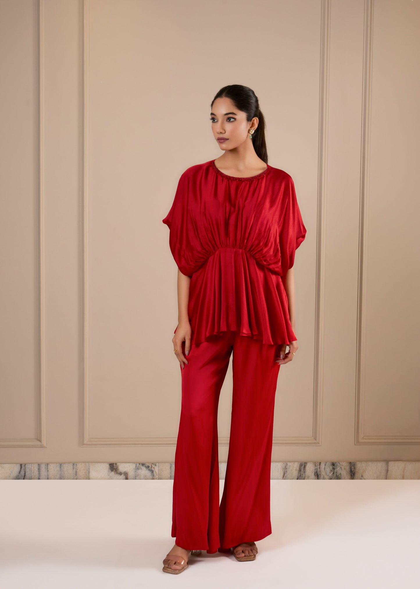 Beaded Cowl Coord Set - Red