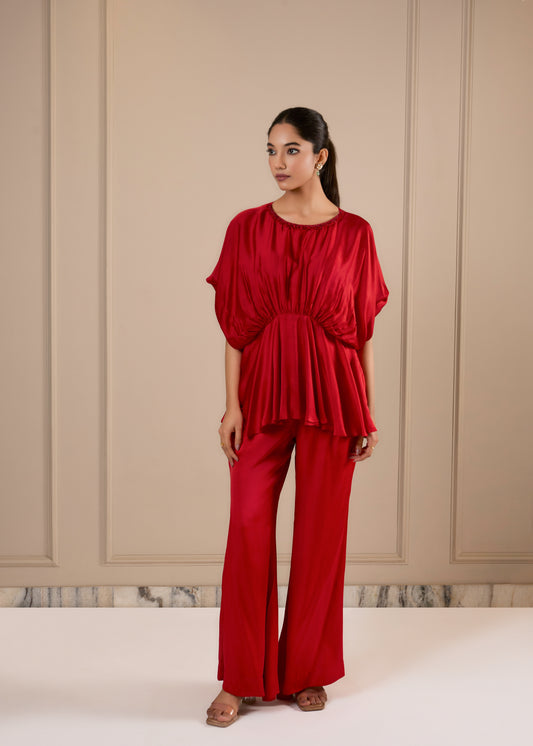 Beaded Cowl Coord Set - Red