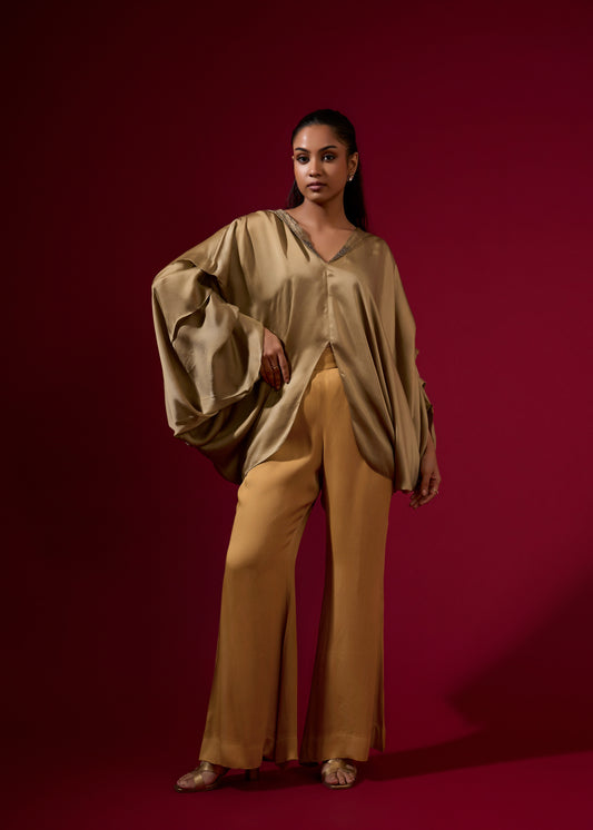 Plunge Color Block Coord Set - Gold & Camel