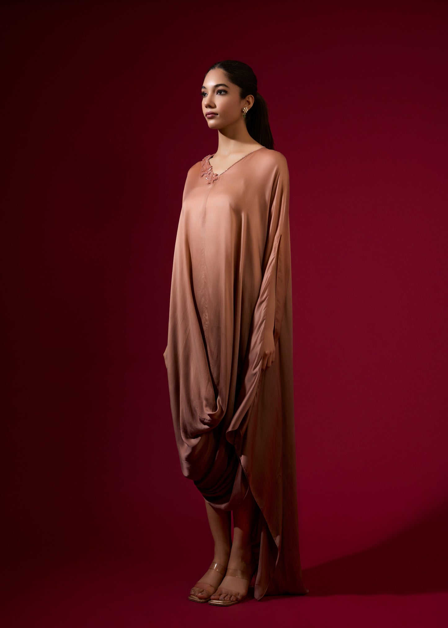 Ombre Cowl Drape Kaftan - Mocha