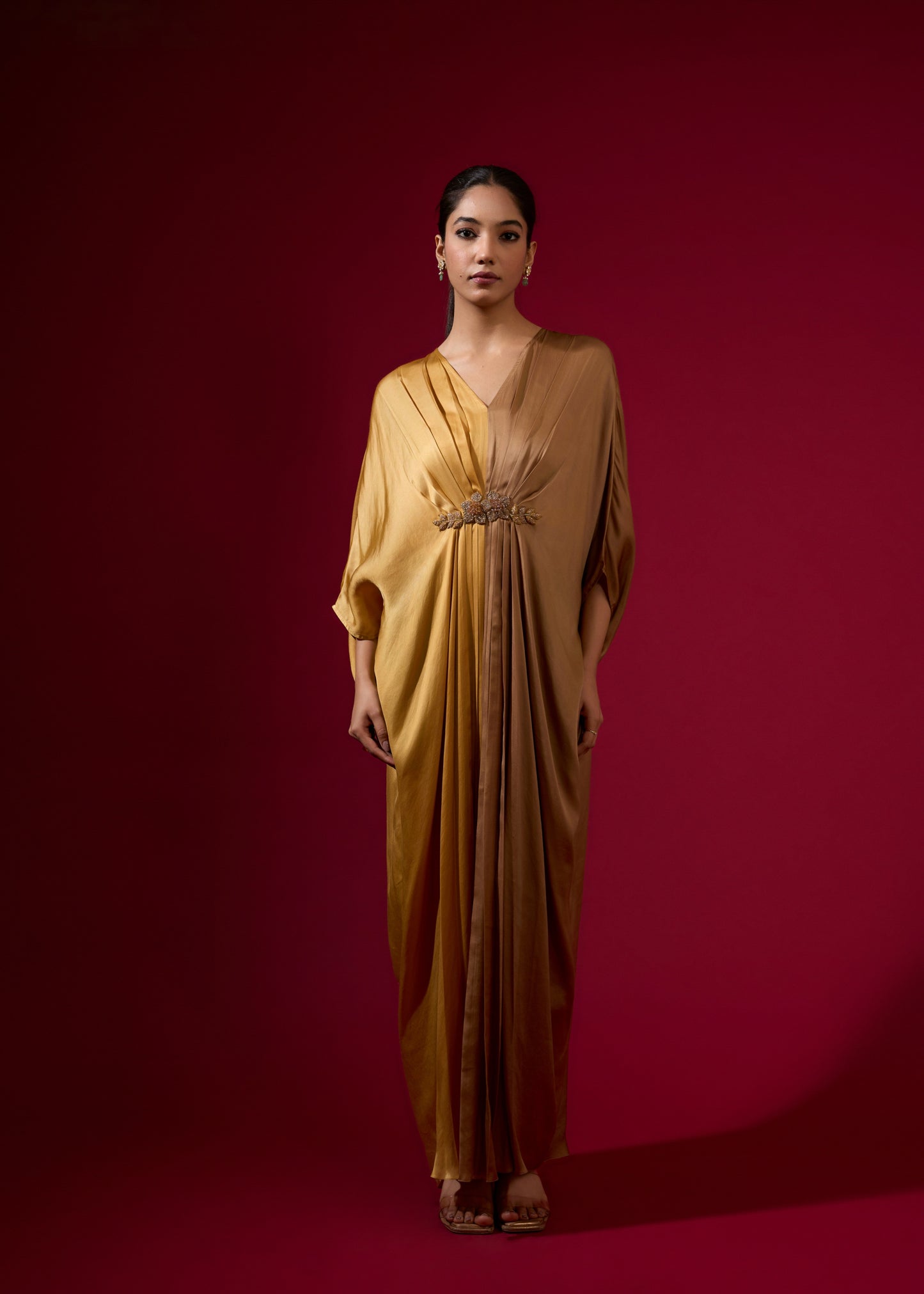 Color Block Kaftan - Gold & Camel