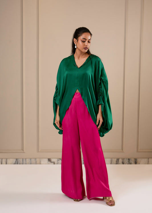 Plunge Color Block Coord Set -Poppy Green & Pink