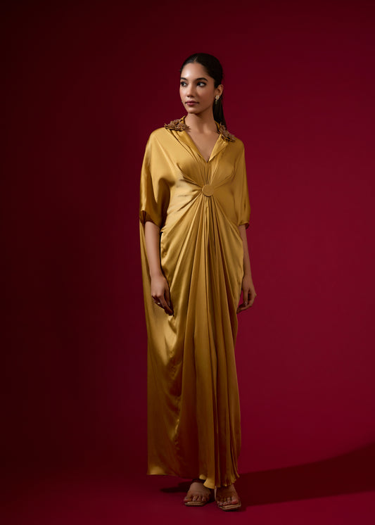 3D Rose Collar Kaftan - Gold
