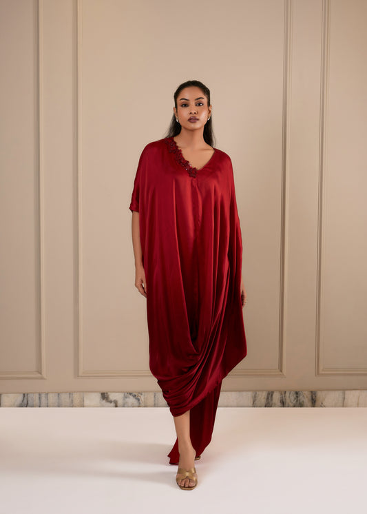 Ombre Cowl Drape Kaftan - Deep Red