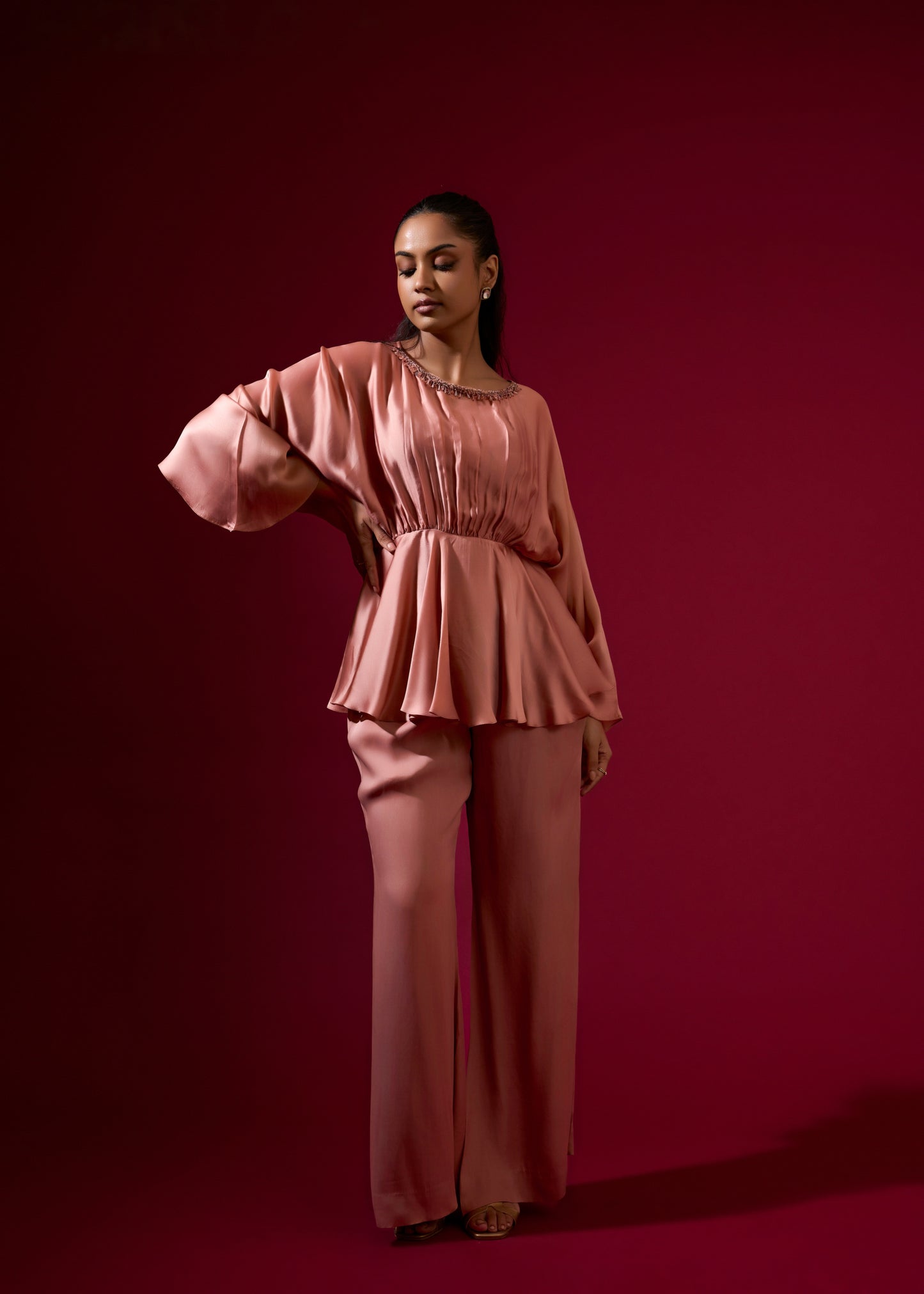 Beaded Cowl Coord Set - Mocha