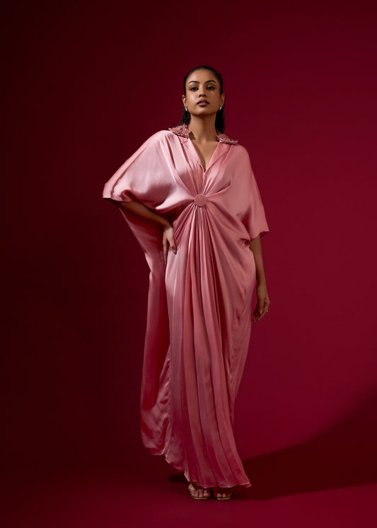 3D Rose Collar Kaftan - Light Pink