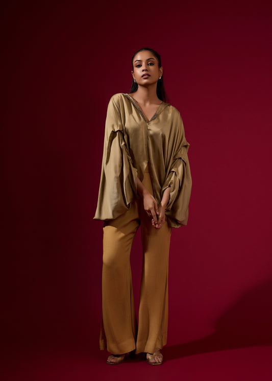 Plunge Color Block Coord Set - Gold & Camel