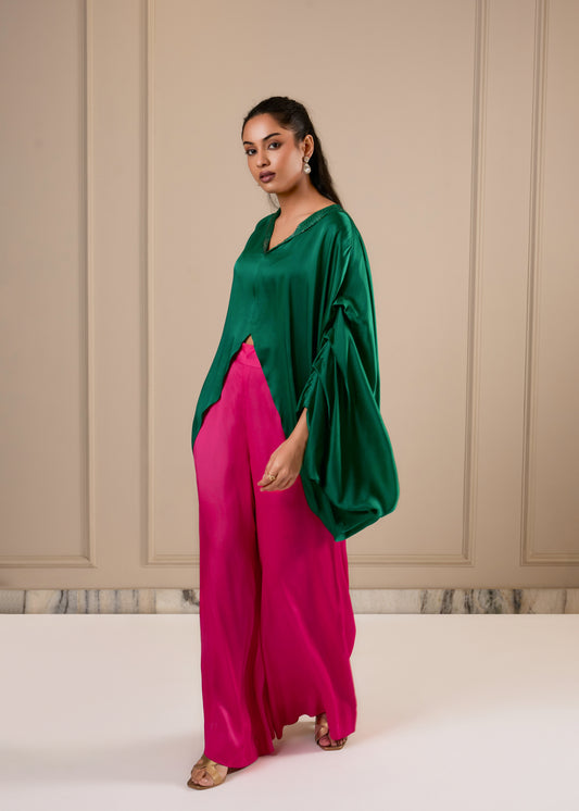 Plunge Color Block Coord Set -Poppy Green & Pink