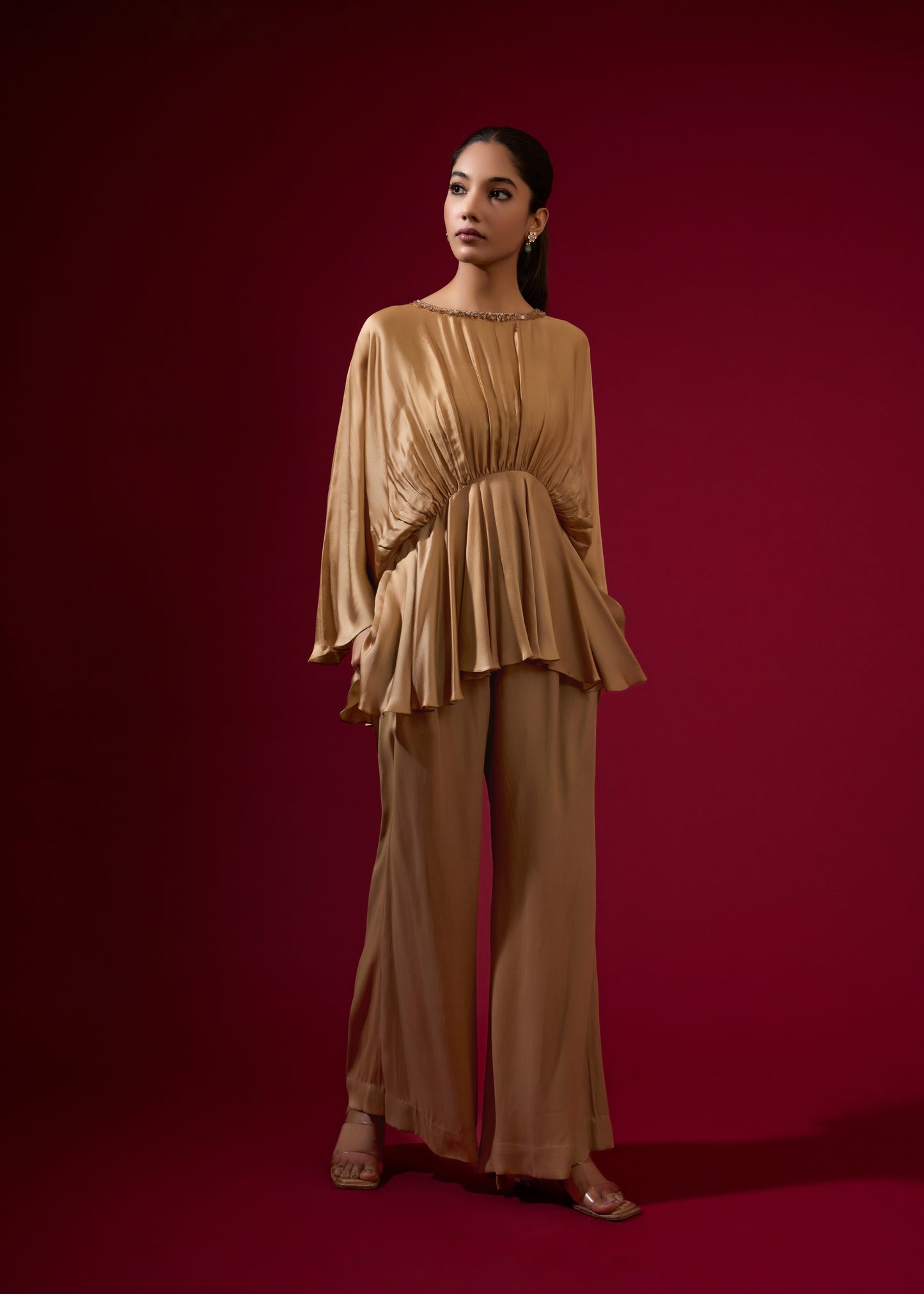 Beaded Cowl Coord Set - Camel