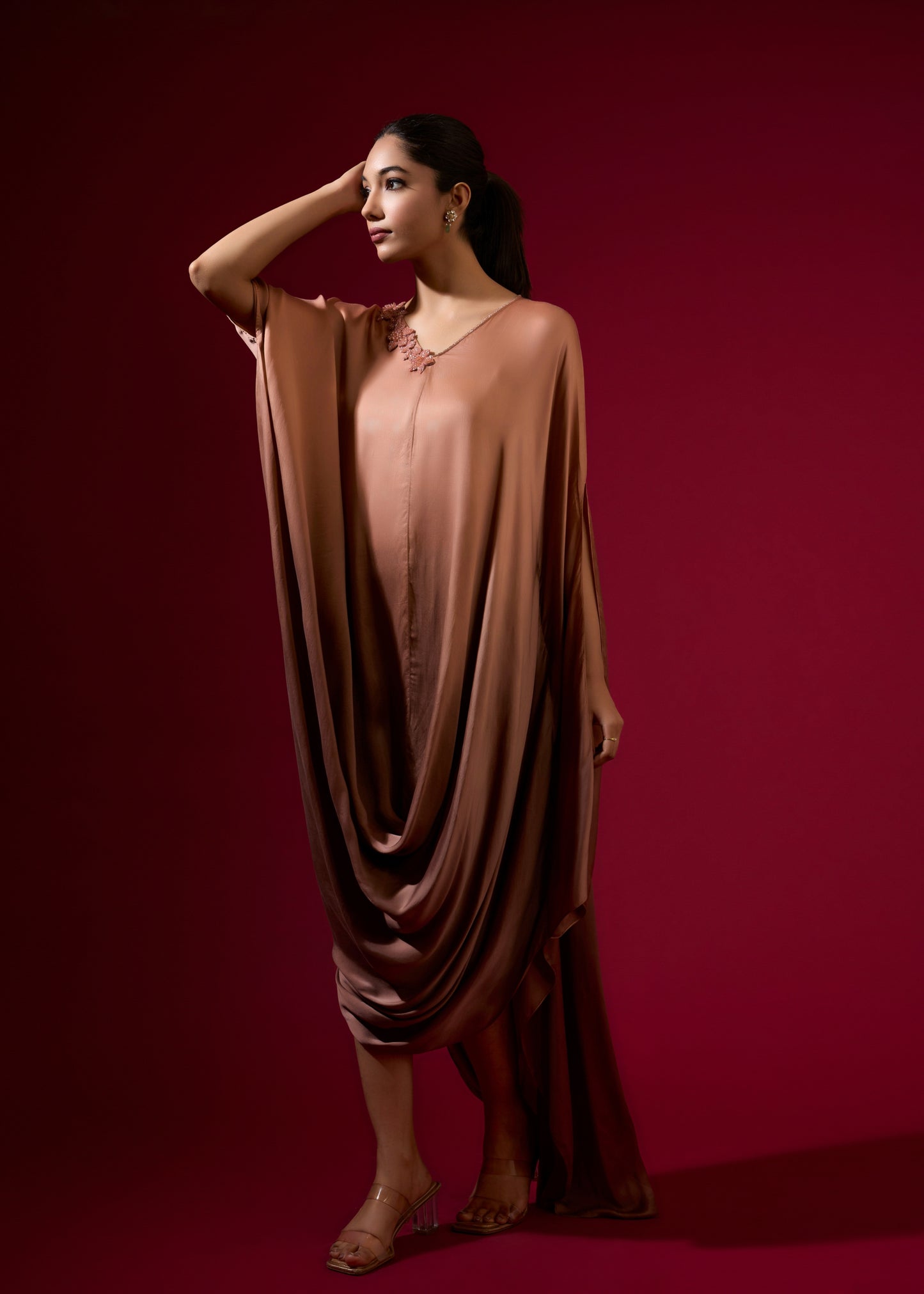 Ombre Cowl Drape Kaftan - Mocha