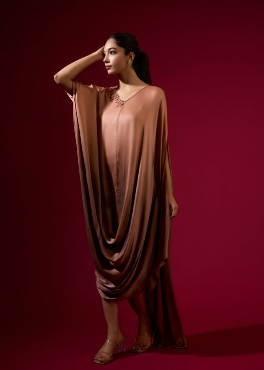 Ombre Cowl Drape Kaftan - Mocha