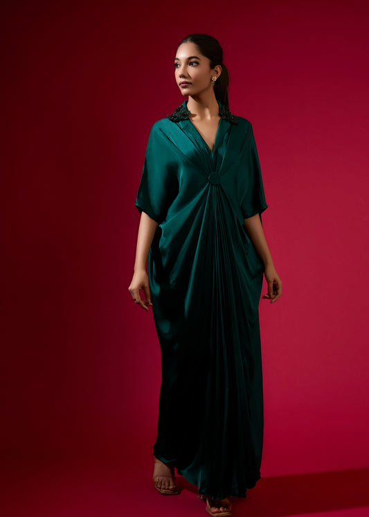 3D Rose Collar Kaftan - Emerald