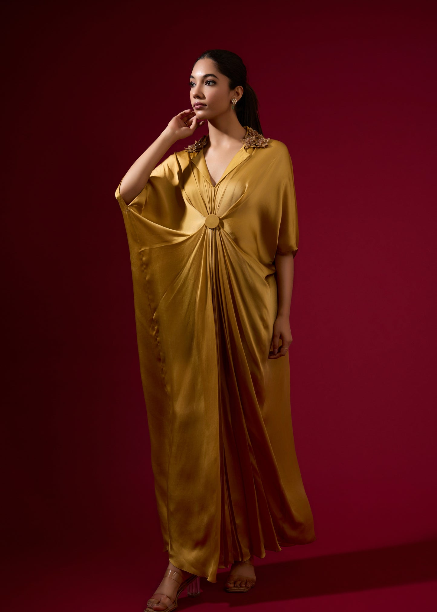 3D Rose Collar Kaftan - Gold