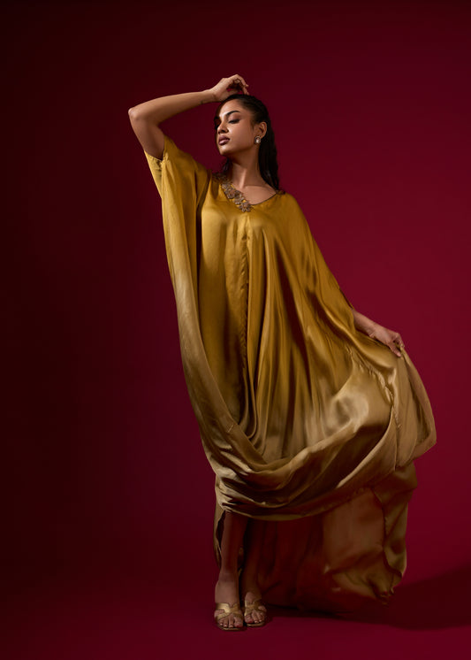 Ombre Cowl Drape Kaftan - Gold