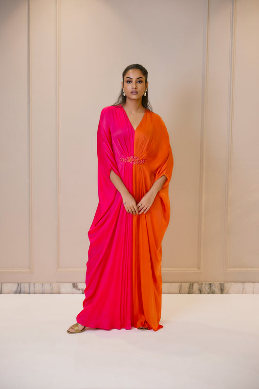 Color Block Kaftan - Pink & Orange