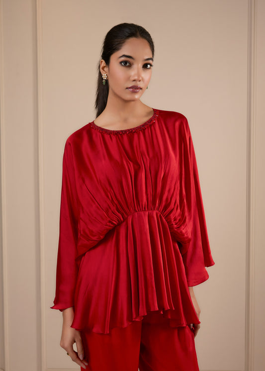 Beaded Cowl Coord Set - Red