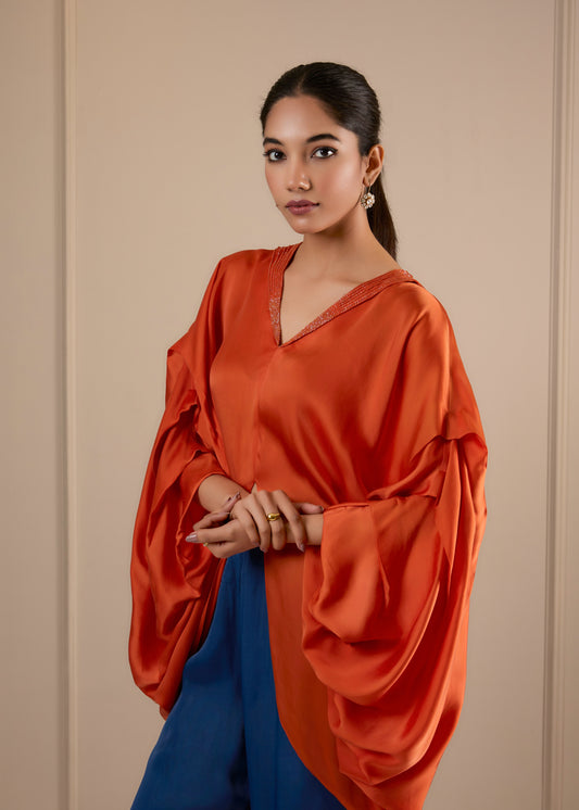 Plunge Color Block Coord Set - Orange & Blue