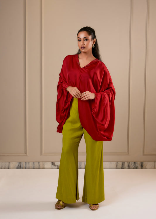 Plunge Color Block Coord Set - Red & Lime Green