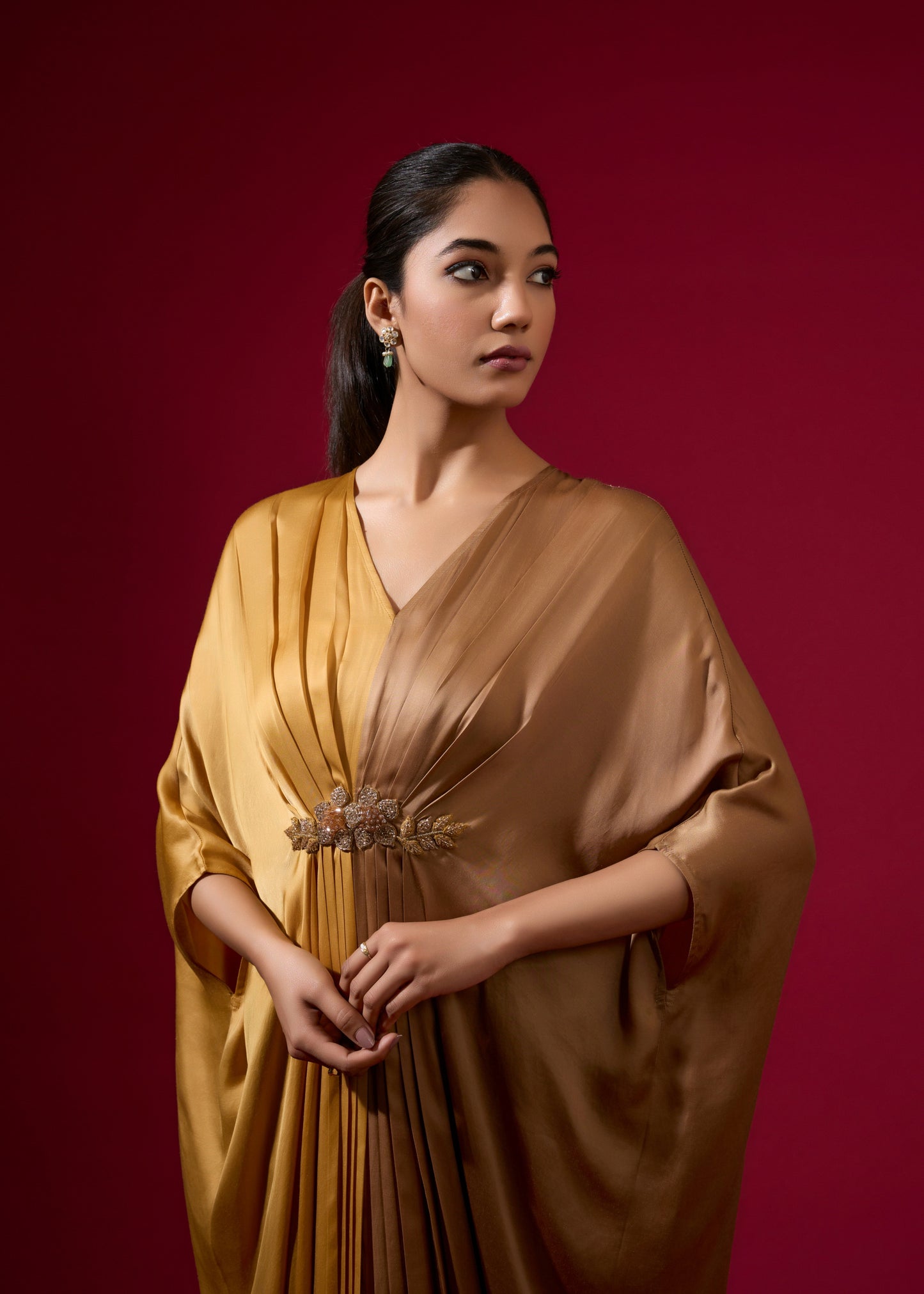 Color Block Kaftan - Gold & Camel