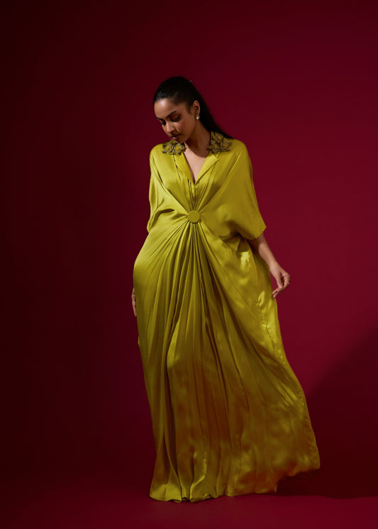 3D Rose Collar Kaftan - Lime