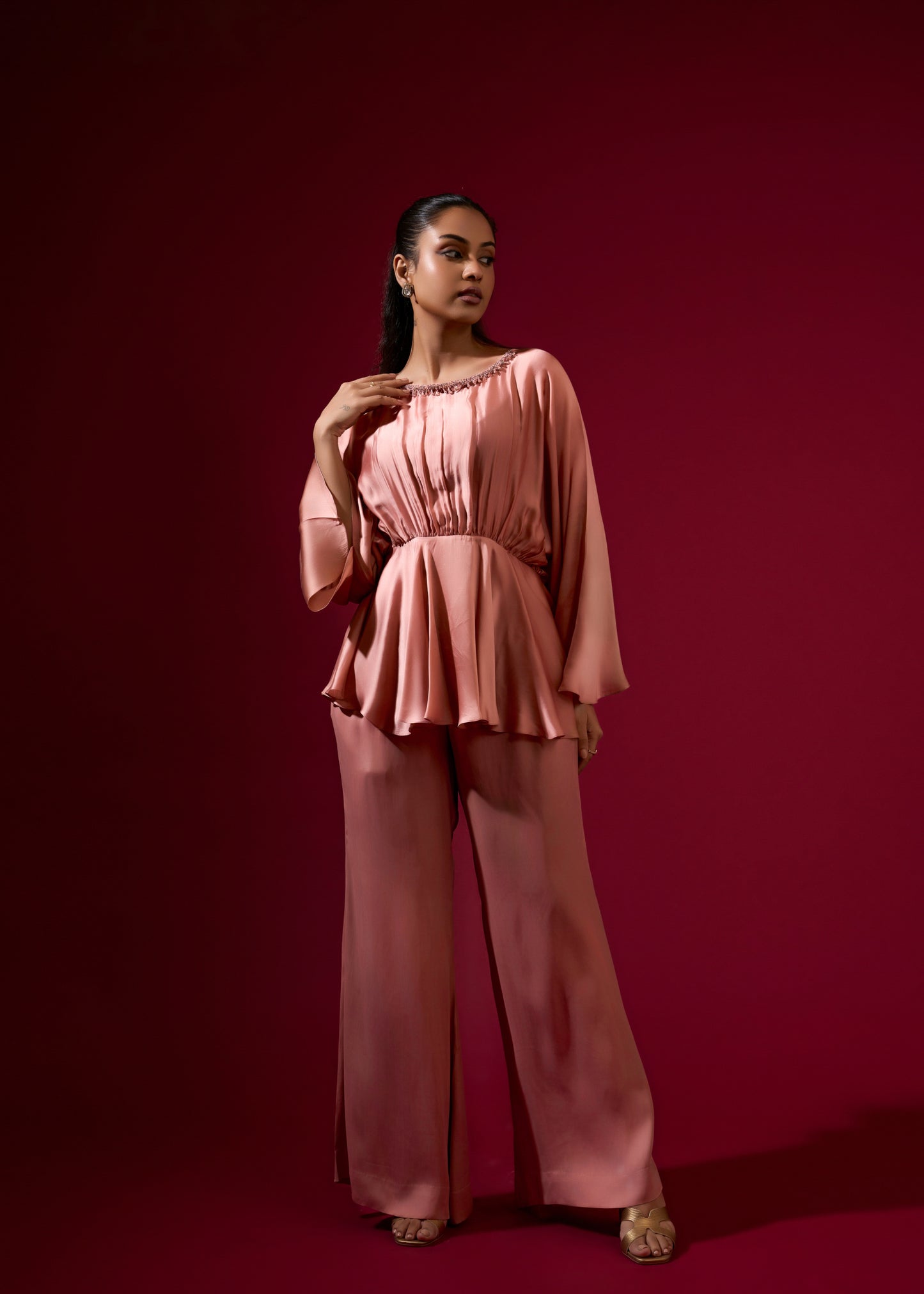 Beaded Cowl Coord Set - Mocha