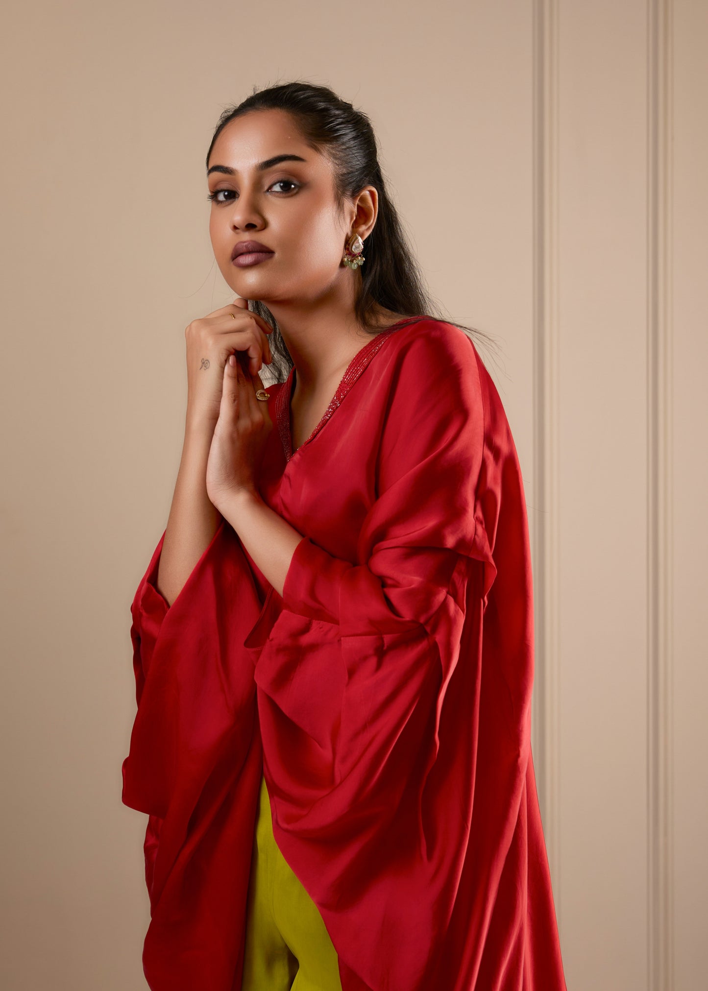 Plunge Color Block Coord Set - Red & Lime Green