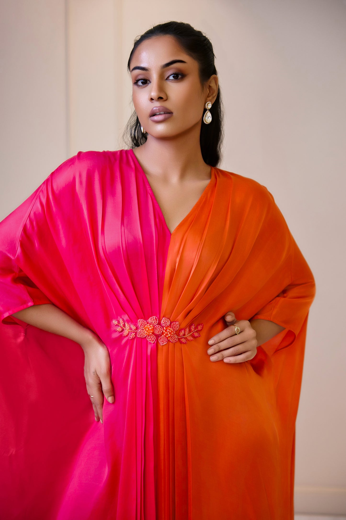 Color Block Kaftan - Pink & Orange