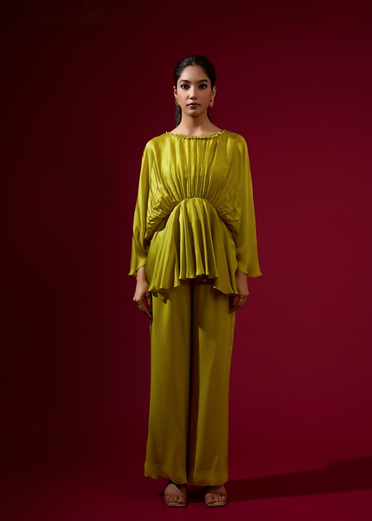 Beaded Cowl Coord Set - Lime Green