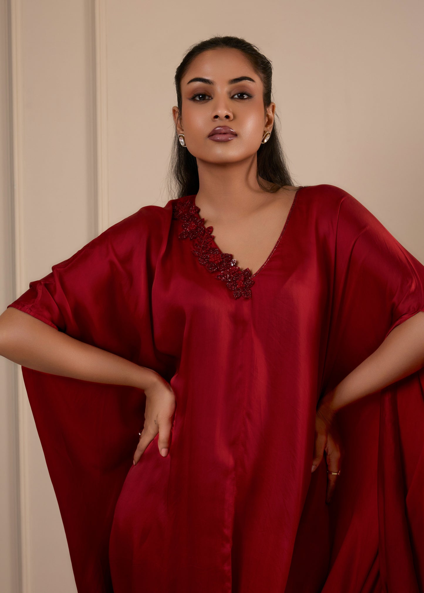 Ombre Cowl Drape Kaftan - Deep Red