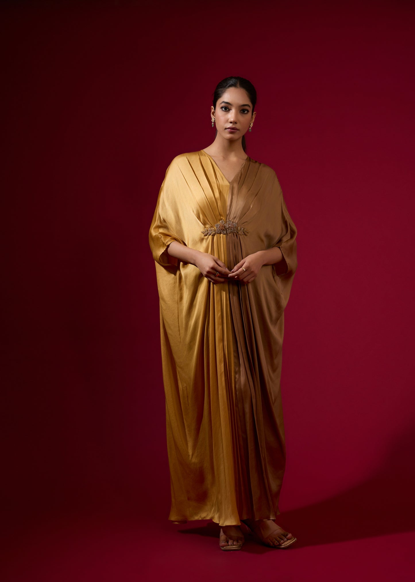 Color Block Kaftan - Gold & Camel