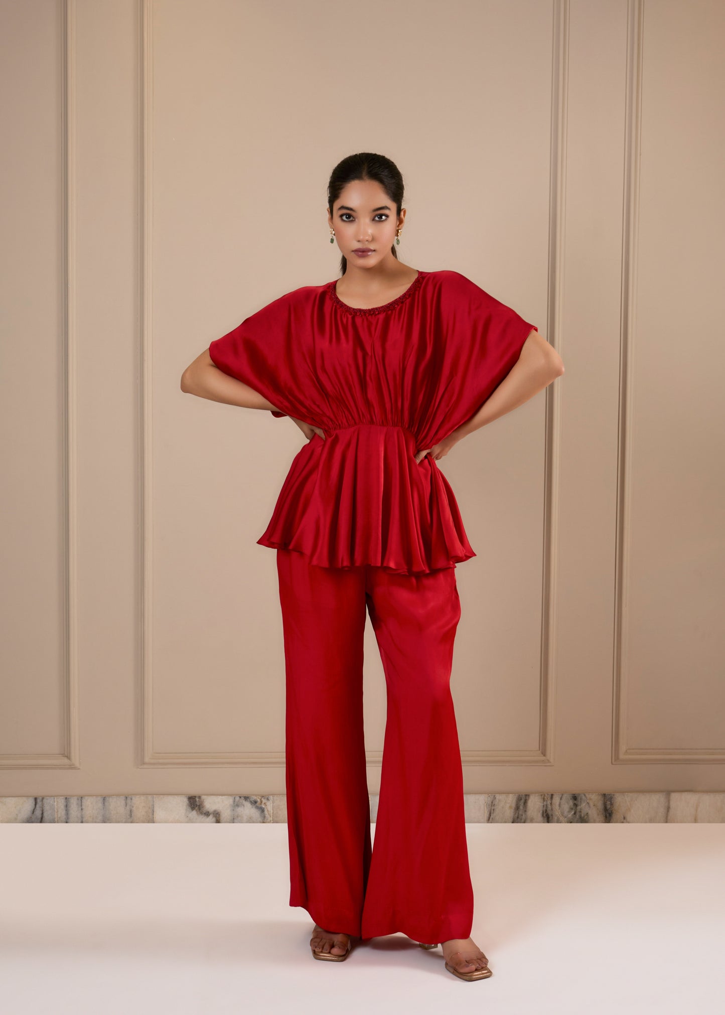 Beaded Cowl Coord Set - Red