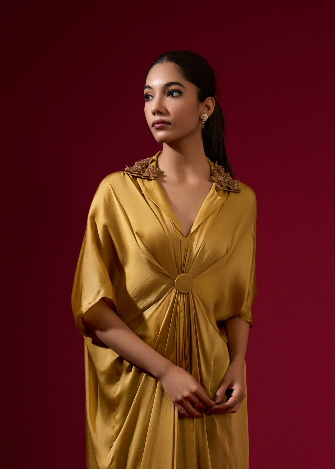 3D Rose Collar Kaftan - Gold