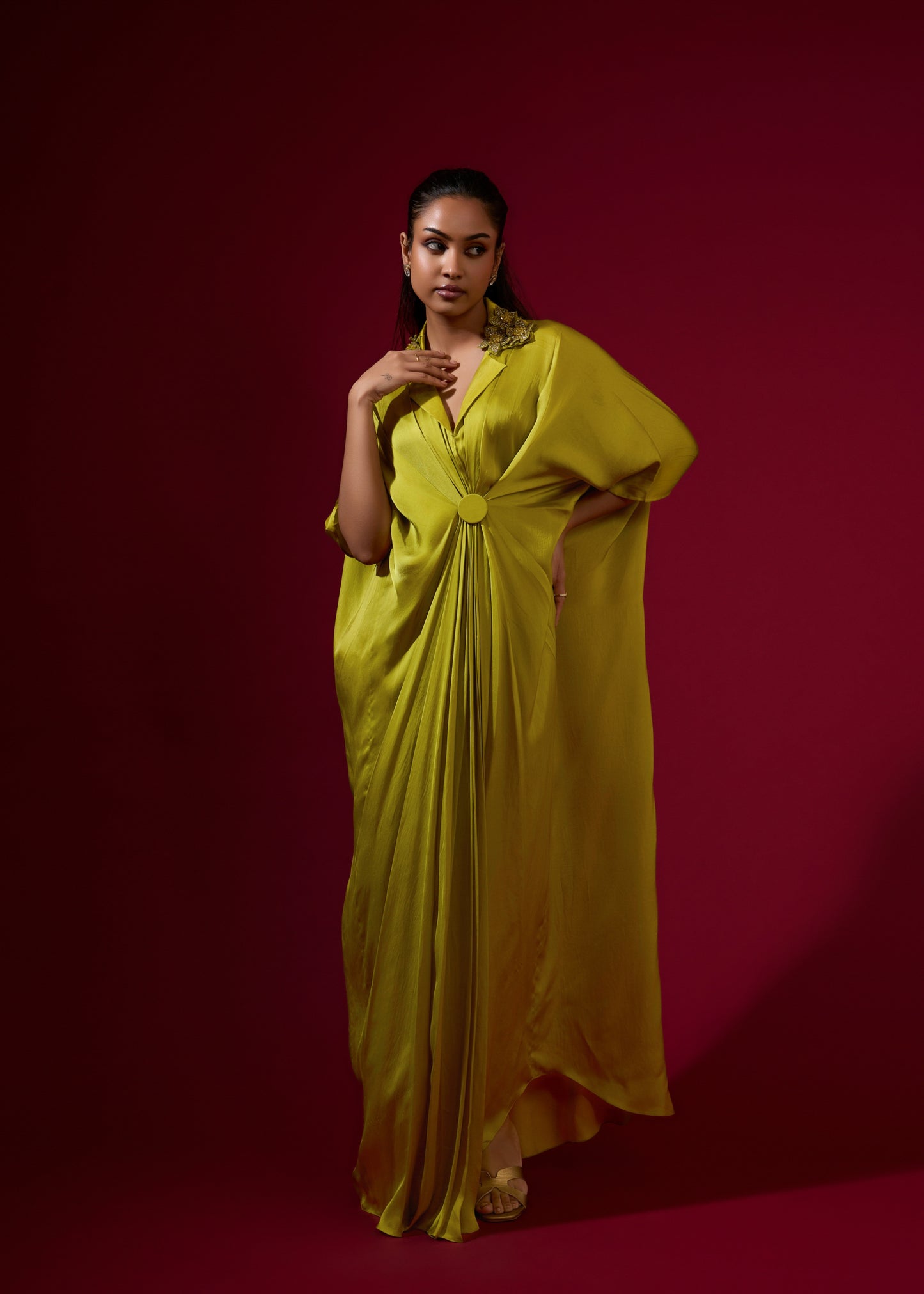 3D Rose Collar Kaftan - Lime