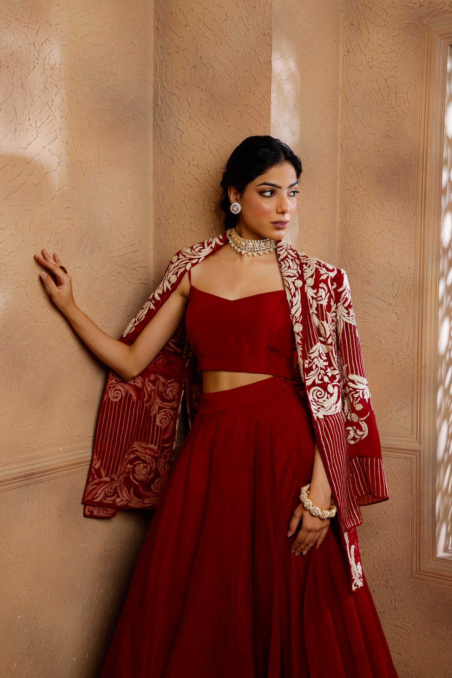 Red Shahi Jacket Lehenga Set