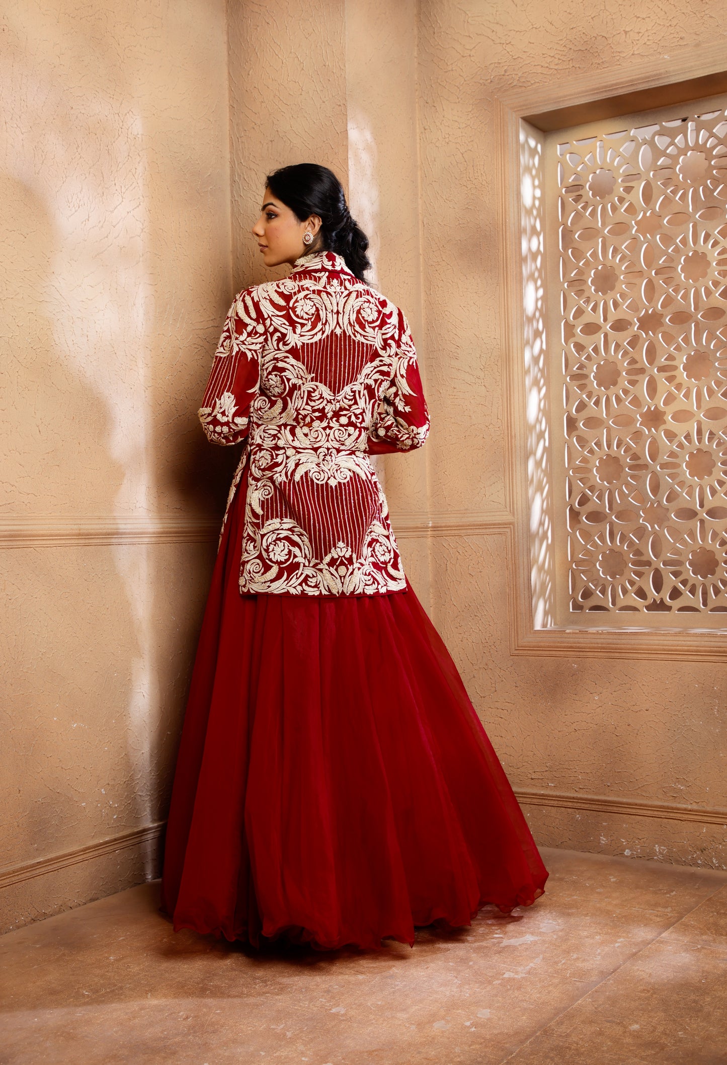 Red Shahi Jacket Lehenga Set