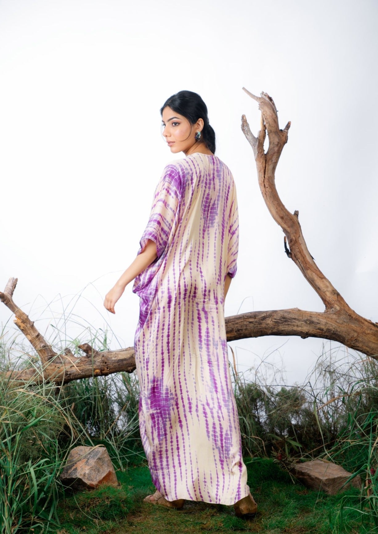 Purple printed kaftan, shibori print, summer collection